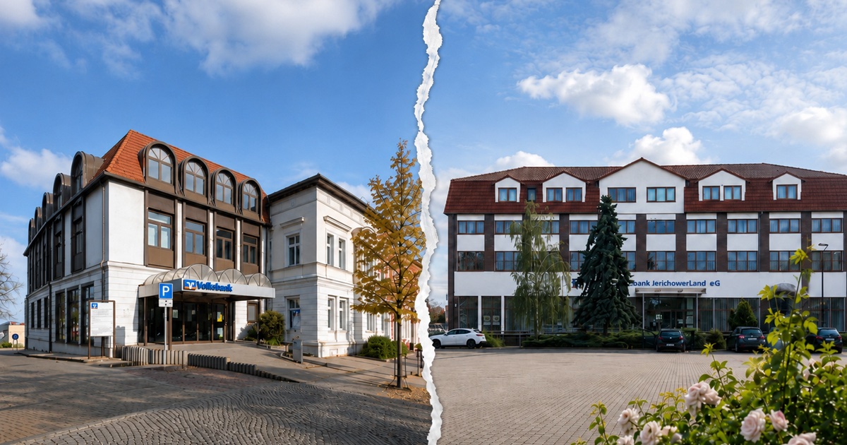 Zwei regionale Volksbanken prüften 2023 den Zusammenschluss: die Volksbank Börde-Bernburg eG und die Volksbank Jerichower Land eG. Die Fusion wurde im Dezember 2023 abgesagt. Heute wirft die damalige Prüfung neue Fragen auf.
Foto: Max Bertier